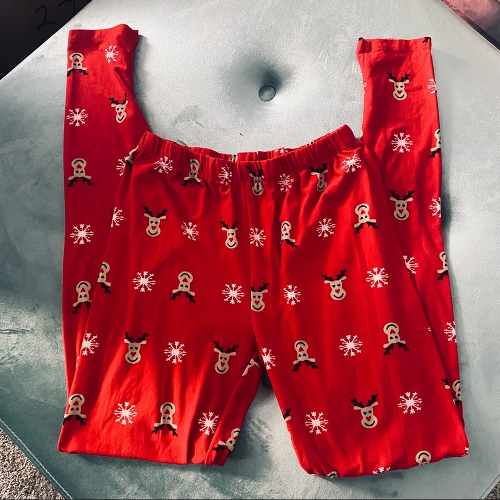 Just One red reindeer print sleep leggings